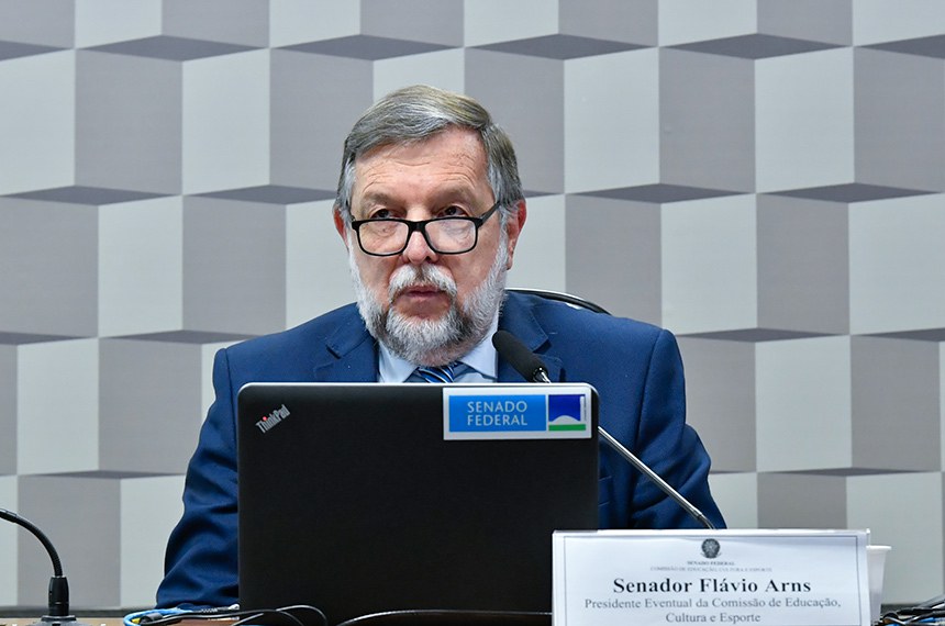 À mesa, presidente eventual da CE, senador Flávio Arns (Podemos-PR), conduz audiência.