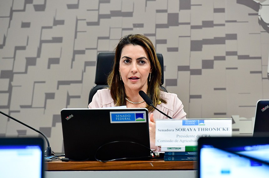 Mesa: 
presidente da CRA, senadora Soraya Thronicke (União-MS). 