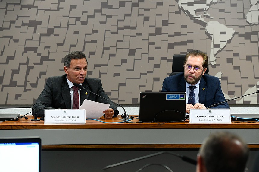 Mesa:
relator da CPIONGS, senador Marcio Bittar (União-AC);
presidente da CPIONGS, senador Plínio Valério (PSDB-AM).
