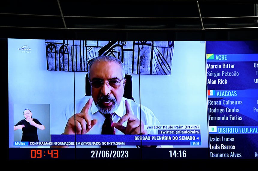 Em pronunciamento, via videoconferência, senador Paulo Paim (PT-RS).