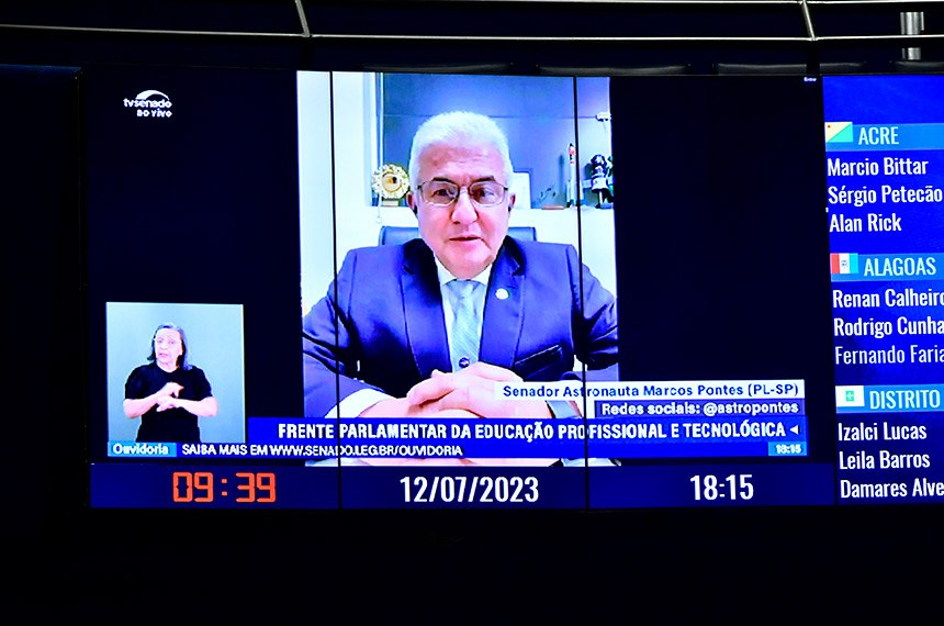 Em pronunciamento, via videoconfrência, senador Astronauta Marcos Pontes (PL-SP).