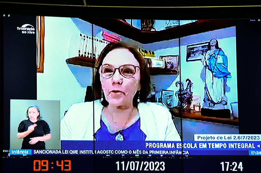 Painel exibe senadora Zenaide Maia (PSD-RN) em pronunciamento via videoconferência. 