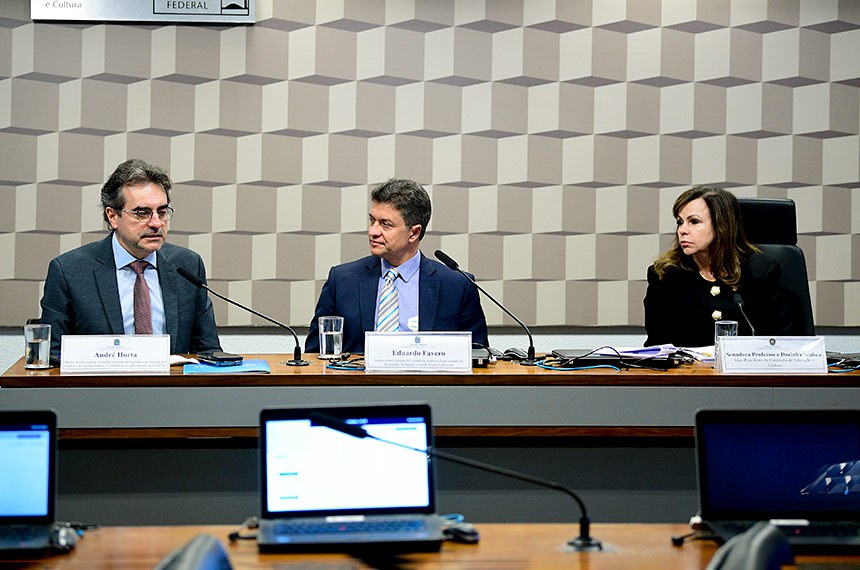 Mesa:
diretor Institucional do Conselho Nacional de Secretários de Fazenda dos Estados e do Distrito Federal (Comsefaz), André Horta;
auditor-chefe Adjunto da Unidade de Auditoria Especializada em Orçamento, Tributação e Gestão Fiscal (AudFiscal), Eduardo Favero;
vice-presidente da CE, senadora Professora Dorinha Seabra (União-TO).