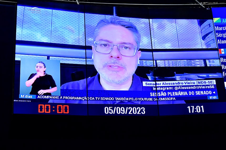 Em pronunciamento via videoconferência, senador Alessandro Vieira (MDB-SE).