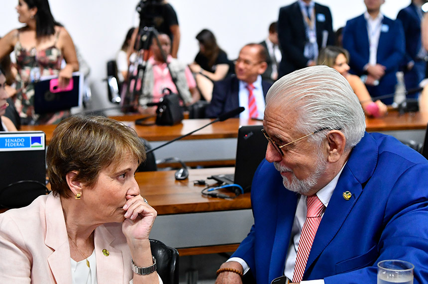 O líder do governo no Senado, Jaques Wagner, conversa com Tereza Cristina - Foto: Geraldo Magela/Agência Senado
