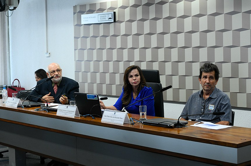 Mesa: 
presidente da Associação Nacional de Pesquisa em Financiamento da Educação (Fineduca), Nelson Cardoso do Amaral; 
vice-presidente da CE, senadora Professora Dorinha Seabra (União-TO); 
professor da Faculdade de Filosofia, Ciências e Letras de Ribeirão Preto (FFCLRP), José Marcelino de Rezende Pinto.