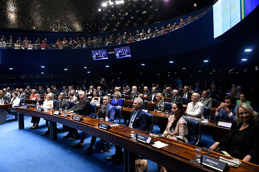 Da bancada, parlamentares e convidados acompanham sessão. 