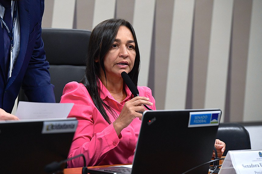 À mesa, presidente da CDD, senadora Eliziane Gama (PSD-MA), conduz reunião.