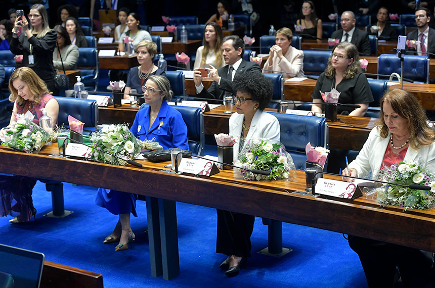 Agraciadas: em primeiro plano, Dulcerita Alves, Eugênia Villa, Gina Albuquerque e Mary Ferreira - Foto: Geraldo Magela/Agência Senado