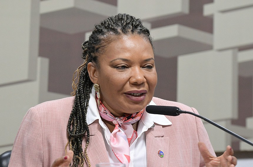 À mesa, ministra da Cultura, Margareth Menezes, em pronunciamento.