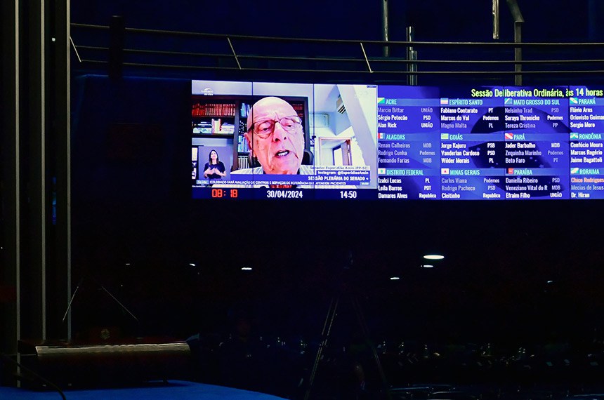 Em pronunciamento, via videoconferência, senador Esperidião Amin (PP-SC).