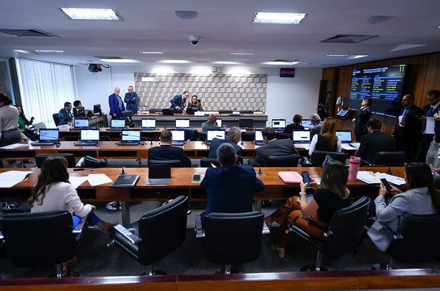 À mesa, presidente da CMA, senadora Leila Barros (PDT-DF), conduz reunião.