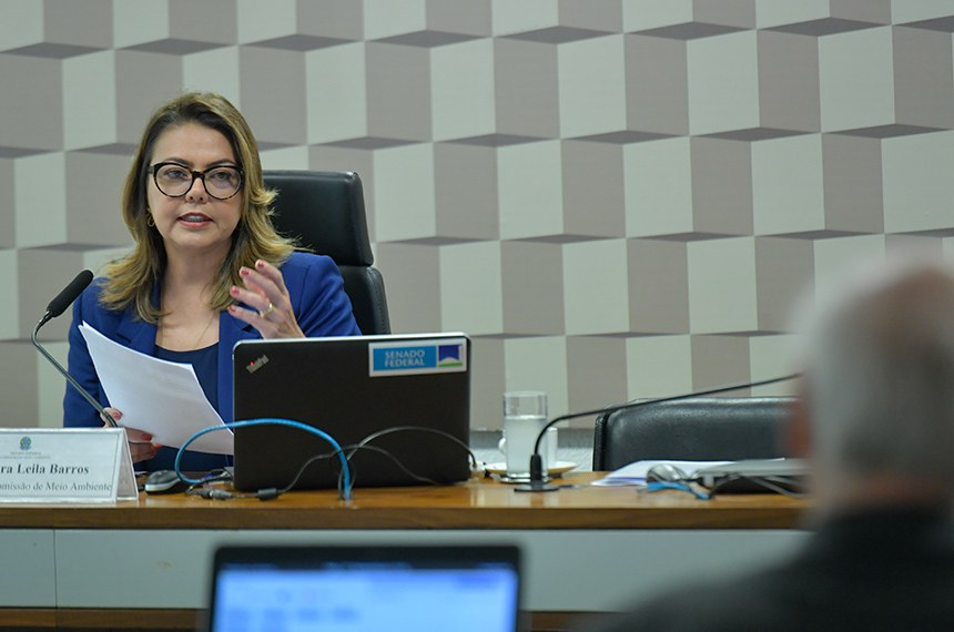 À mesa, presidente da CMA, senadora Leila Barros (PDT-DF), conduz reunião.