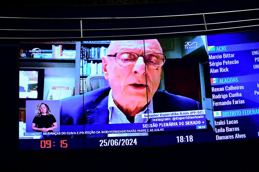Senador Esperidião Amin (PP-SC) em pronunciamento via videoconferência.