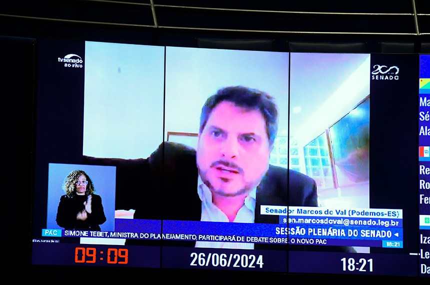 Em pronunciamento, via videoconferência, senador Marcos do Val (Podemos-ES).