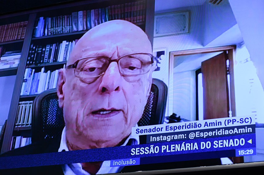Em pronunciamento, via videoconferência, senador Esperidião Amin (PP-SC).