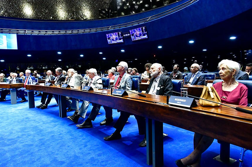 Convidados à bancada acompanham sessão.