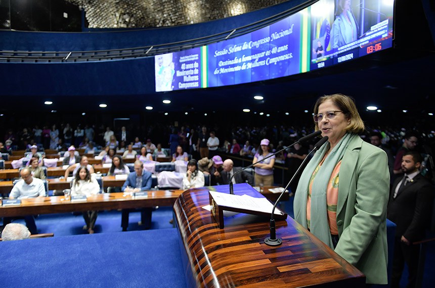 Em discurso, à tribuna, ministra de Estado das Mulheres, Cida Gonçalves.