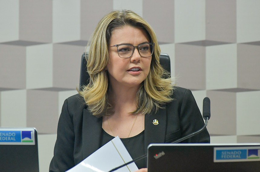 À mesa, presidente da CMA, senadora Leila Barros (PDT-DF), conduz reunião.