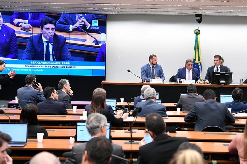 Painel exibe deputado Claudio Cajado (PP-BA) em pronunciamento, à bancada.