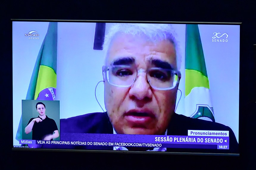 Senador Eduardo Girão (Novo-CE) em pronunciamento via videoconferência. 