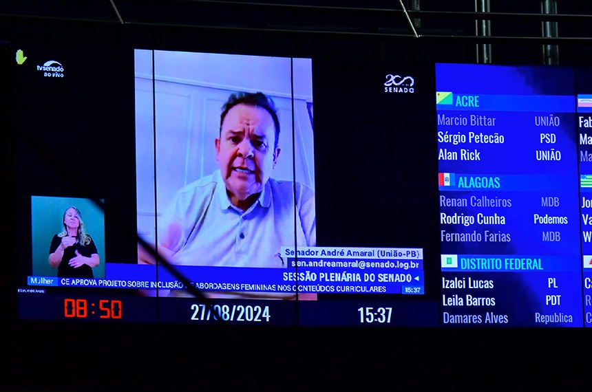 Em pronunciamento, via videoconferência, senador André Amaral (União-PB).