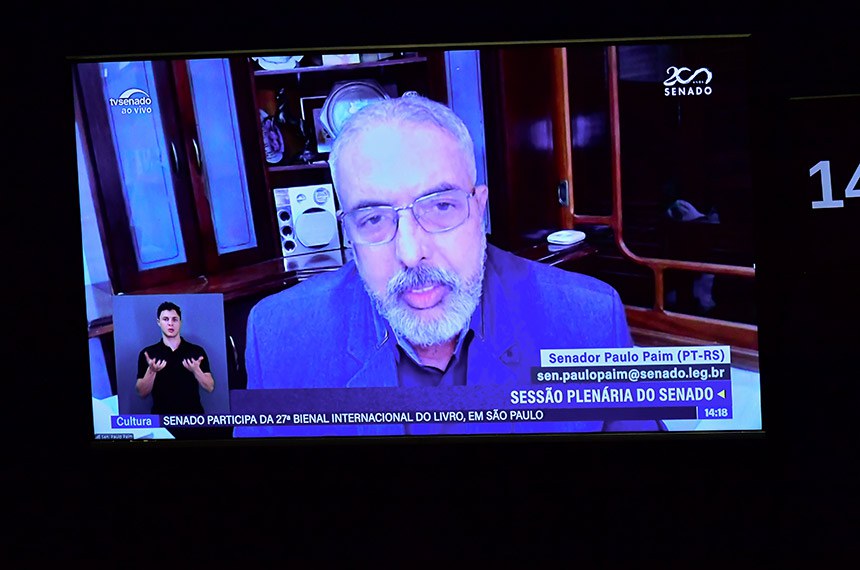 Em pronunciamento, via videoconferência, senador Paulo Paim (PT-RS).