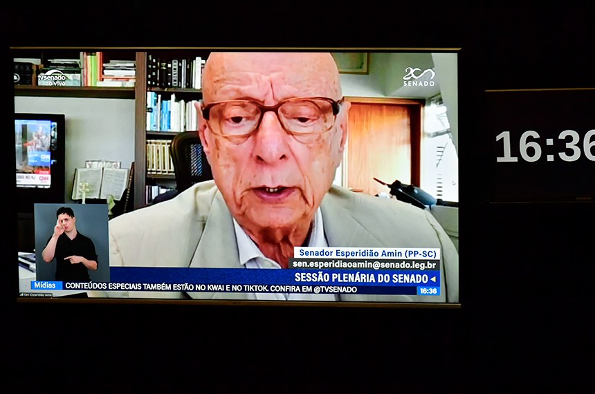 Em pronunciamento, via videoconferência, senador Esperidião Amin (PP-SC).