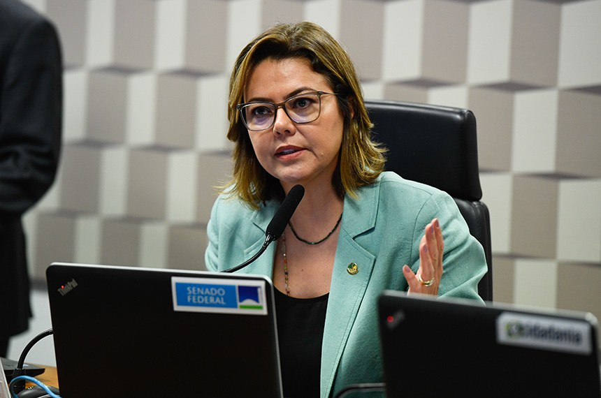 À mesa, presidente da CMA, senadora Leila Barros (PDT-DF), conduz reunião.