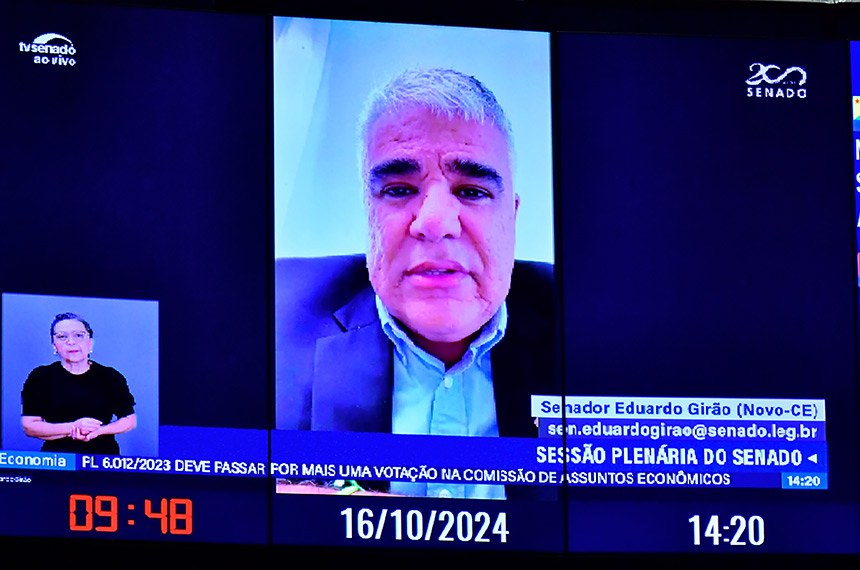 Em pronunciamento, via videoconferência, senador Eduardo Girão (Novo-CE).