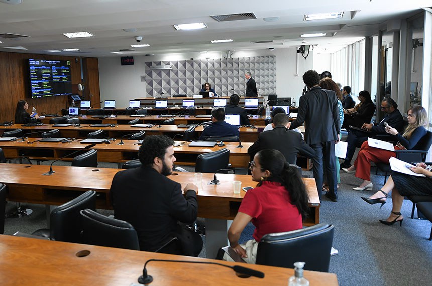 À mesa, presidente da CDH, senadora Damares Alves (Republicanos-DF), conduz reunião.