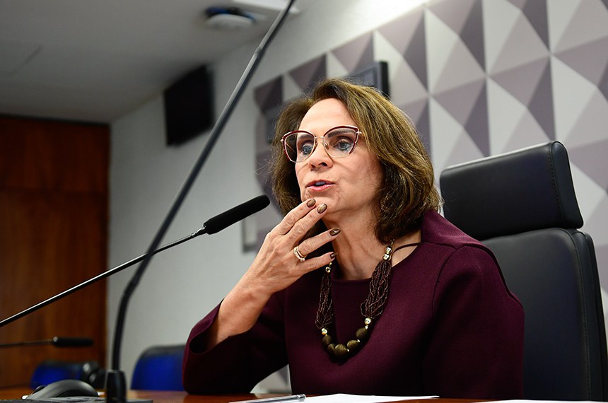 À mesa, presidente da CDH, senadora Damares Alves (Republicanos-DF), conduz reunião.