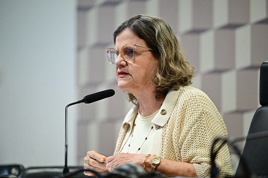 À mesa, presidente da CE, senadora Teresa Leitão (PT-PE), conduz reunião.