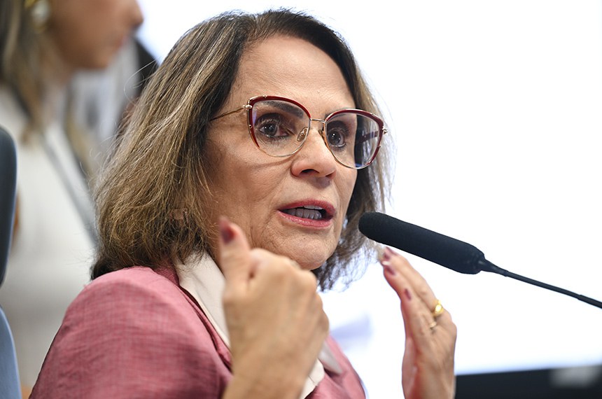 À mesa, presidente da CDH, senadora Damares Alves (Republicanos-DF), conduz reunião.