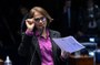 Senadora Damares Alves (Republicanos-DF) em pronunciamento à bancada.
