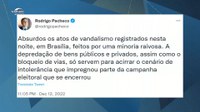Presidente do Senado condena atos de vandalismo em Brasília