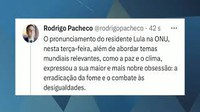Rodrigo Pacheco elogia discurso de Lula na ONU