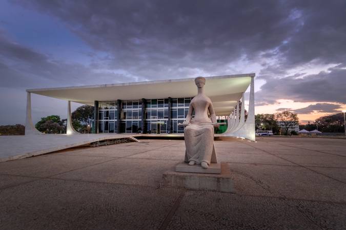Brasilia, Brasil - Aug 26, 2018: Brazil Supreme Court (Supremo Tribunal Federal - STF) at night - Brasilia, Distrito Federal, Brazil