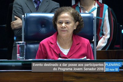 Regina Souza parabeniza estudantes e professores participantes do Jovem Senador 2018