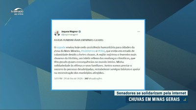 Tragédia das chuvas em Minas Gerais repercute entre os senadores